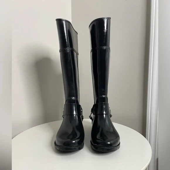 Michael Kors logo Fulton Harness Tall Rain Boot designer riding style knee high - Picture 4 of 9